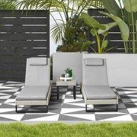OUTSUNNY Rattan Sun Lounger Set w/ Cushions, 5-Level Chaise Lounge Chairs in Light Grey