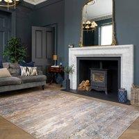 Kukoon Abstract Design Cotton Chenille Rug Grey Beige Machine Washable in Mid Grey | Size: 160 cm x 230 cm