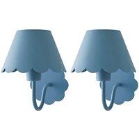 ValueLights Hattie Pair of Rechargeable Metal Scalloped Edge Wall Lights in Mid Blue