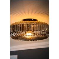 ValueLights Calpe Large Ribbed Glass Shallow Flush Ceiling Light with LED Bulb in Black