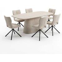 HOME LUXE INTERIOR Davos Grey 180cm Ceramic Oval Dining Table & 6 Roseland Swivel Chairs