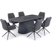 HOME LUXE INTERIOR Davos 180cm Grey Ceramic Oval Table & 6 Fairmont Grey Swivel Chairs