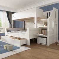 BTM Solid Wood Staircase Bunk Bed 90+135x190cm White | Size: Single
