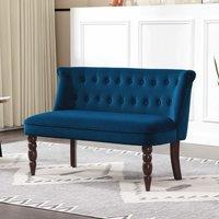 HOMCOM Velvet-Feel Two-Seat Lounger Sofa with Wood Frame, Dark Blue | Size: 2 Seater