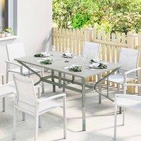 OUTSUNNY Garden Dining Table with Steel Frame & Slatted Top, Light Grey | Size: 150 cm x 90 cm