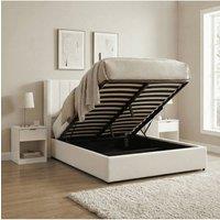 Home Source Ottoman Storage Bed Upholstered Boucle Teddy Fur Single Double King in White