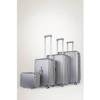JLY 4 Piece Suitcase Set: Vanity, Carry-On, Medium & Large with Cupholder in Metallic Silver | Size: 4 Pack