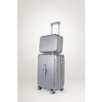 JLY 2 Piece Suitcase Set: Vanity Case & Cabin with Cupholder, TSA Lock in Metallic Silver