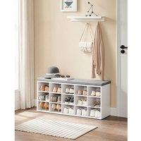 VASAGLE 15 Compartment Shoe Bench Storage Cabinet with Cushion Seat in White