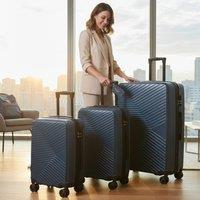 Infinity Leather Hardshell Suitcase Robust 8 Wheel Cabin Luggage Case - Belgium in Blue | Size: Medium