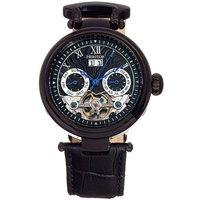 Heritor Automatic Men's Ganzi Semi-Skeleton Leather-Band Watch in Black