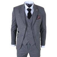 TruClothing Men's IM41 3 Piece Suit Wool Blend Tweed Herringbone Formal in Grey | Size: 42R