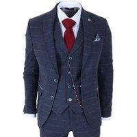 TruClothing Men's 3 Piece Formal Suit Wool Blend Tweed Herringbone in Navy | Size: 38R