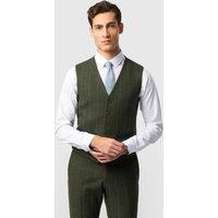 Antique Rogue Men's Slim Fit Check Tweed Waistcoat in Green | Size: 34R