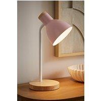ValueLights Woody Metal Dome Shade Wooden Base Desk Task Adjustable Table Lamp in Pink
