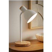ValueLights Woody Metal Dome Shade Wooden Base Desk Task Adjustable Table Lamp in White