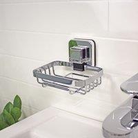 Showerdrape Pushloc Chrome Steel Suction Wall Mounted Soap Basket in Silver