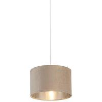 Lighting Collection Taupe Velvet Drum Shade Silver Inner D27Cm Lamp Shade