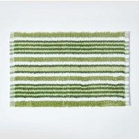 Homescapes Handloomed Striped Cotton Bath Mat in Green