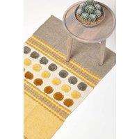 Homescapes Cotton Chenille Striped Tufted Circle Hall Runner, 66 x 200cm in Mustard | Size: 66 cm x 200 cm