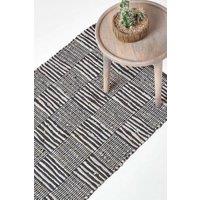 Homescapes Real Leather Handwoven Striped Block Check Hall Runner, 66 x 200 cm | Size: 66 cm x 200 cm