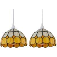 First Choice Lighting Set of 2 Oxford - Amber Tiffany Easy Fit Pendant Shades