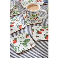 Ulster Weavers 'Strawberry Patch' Strawberry Print Printed MDF Coasters (4 Pack) in White