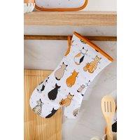 Ulster Weavers 'Cats In Waiting' Cats Print 100% Cotton Gauntlet Oven Glove in White