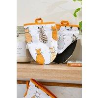 Ulster Weavers 'Cats In Waiting' Cats Print 100% Cotton Pair of Microwave Mitts in Orange
