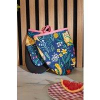 Ulster Weavers 'Marmalade Meadow' Playful Cat 100% Cotton Microwave Mitts (Pair) in Navy