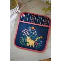 Ulster Weavers 'Marmalade Meadow' Playful Cat Print 100% Cotton Pot Mitt in Navy