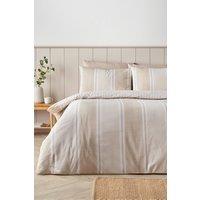 Catherine Lansfield 'Banded Stripe' Reversible Duvet Cover Set in Natural | Size: King