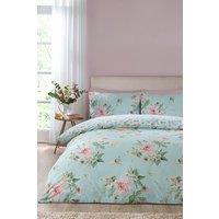 Catherine Lansfield 'Avebury Floral' Reversible Duvet Cover Set in Duck Egg Blue | Size: Double