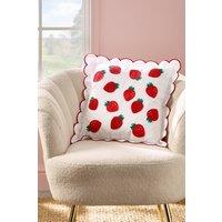 Catherine Lansfield 'Strawberry' Embroidered Cushion in Red | Size: 45 cm x 45 cm