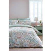 Catherine Lansfield 'Folk Patchwork' Reversible Duvet Cover Set in Green | Size: Double