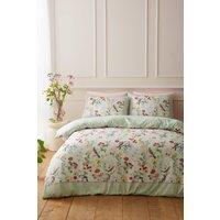 RHS x Catherine Lansfield 'Birds In Bloom' So Soft Duvet Cover Set in Green | Size: King