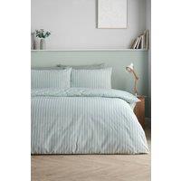 Catherine Lansfield 'Epping Textured Stripe' Reversible Duvet Cover Set in Green | Size: King