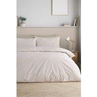 Catherine Lansfield 'Epping Textured Stripe' Reversible Duvet Cover Set in Natural | Size: King