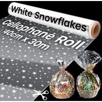 volila 30m Clear Cellophane Wrap w/ Snowflake Design for Gift Baskets