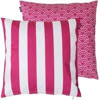 icon Deck Stripe Set of 2 Navy Blue Outdoor Cushion in Pink | Size: 43 cm x 43 cm