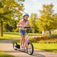 HOMCOM Teen Stunt Scooter Push Kick Scooters for Kids with Rubber Tyres Adjustable in Pink