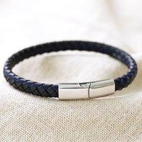Lisa Angel Men's Black & Blue Woven Leather Bracelet | Size: Large