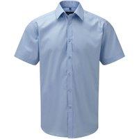 Russell Collection Men's Mini Herringbone Easy-Care Short-Sleeved Formal Shirt in Light Blue | Size: 19 inches