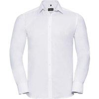 Russell Collection Men's Herringbone Long-Sleeved Formal Shirt in White | Size: 19.5 in