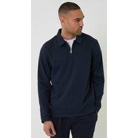 Threadbare Men's Quarter Zip Long Sleeve Polo Sweatshirt in Navy | Size: XL