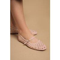 Oasis Women's Bonnie Textile Woven MaryJane Ballet Pumps in Blush | Size: 3