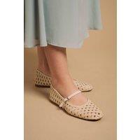 Oasis Women's Bonnie Textile Woven MaryJane Ballet Pumps in Lemon | Size: 5