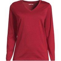 Lands' End Women's Petite Supima Long Sleeved V-neck T-shirt in Dark Red | Size: 10-12