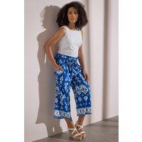 Klass. Women's Printed Wide Leg Cropped Trousers in Cobalt | Size: 20
