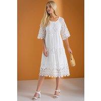 Klass. Women's Lace Tiered Dress in White | Size: 18